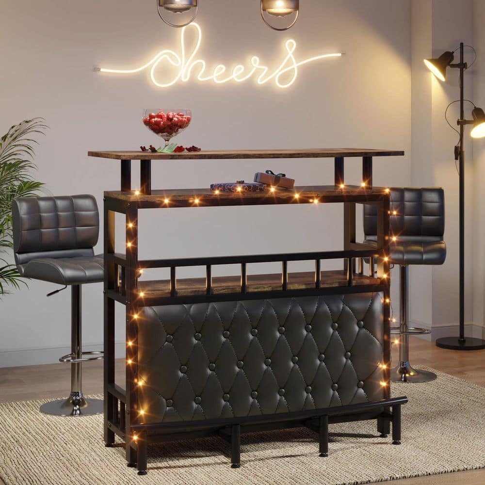 BYBLIGHT Kearsten 44in. H Black Bar Table with 2 Muti-Bottle