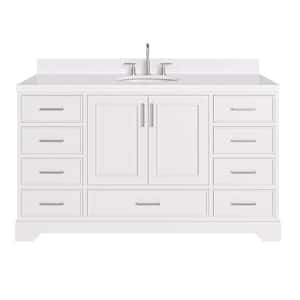 Stafford 60 in. W x 22 in. D x 36 in. H Single Sink Freestanding Bath Vanity in White with Carrara White Quartz Top