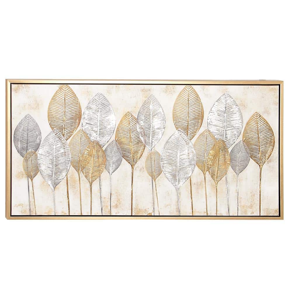 Modern Brown and Gray Botanical Canvas Framed Wall Art