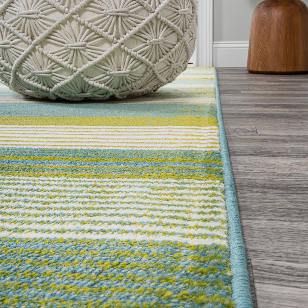 Duxbury Green and Blue Gradient Striped Synthetic 5' x 8' Area Rug