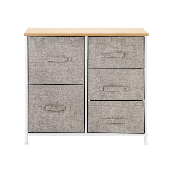 Winado 11.81 in. W x 27.56 in. H Beige 5-Drawer Fabric Storage Chest with Beige Drawers