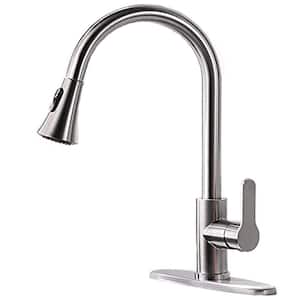 RN Single Handle Pull Down Sprayer Kitchen Faucet with 2 Modes in Brushed Nickel