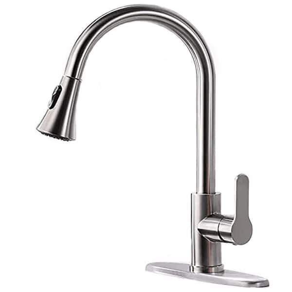 AMAZING FORCE RN Single Handle Pull Down Sprayer Kitchen Faucet with 2 Modes in Brushed Nickel