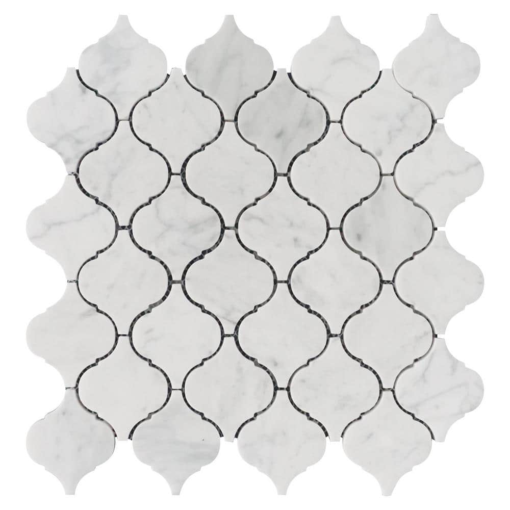 Natural Carrara White 12.01 in. x 12.21 in. Arabesque Polished Marble Mosaic Tile (10.2 sq. ft./Case) price history on PriceWatchPro