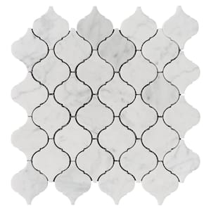 Natural Carrara White 12.01 in. x 12.21 in. Arabesque Polished Marble Mosaic Tile (10.2 sq. ft./Case)