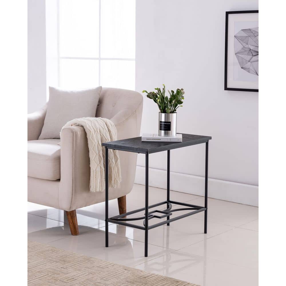 Kings Brand Black Metal and Wood Rectangular Side Table