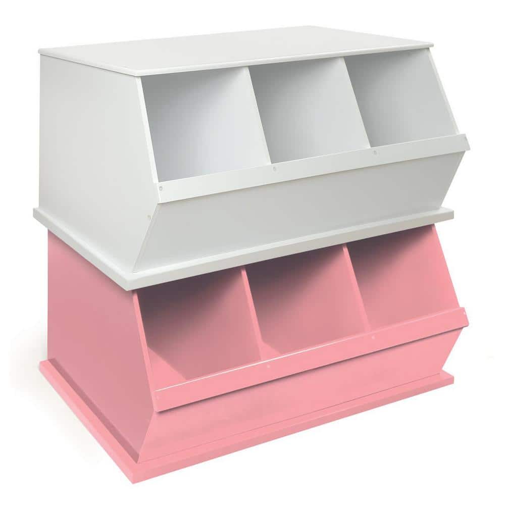 White MDF Three Bin Stackable Toy Storage Cubby