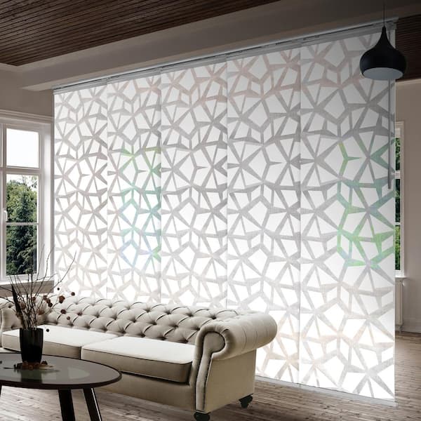 EMOH Snowdrops White 58 in. - 110 in. W x 94 in. L Adjustable 5- Panel Single Rail Panel Track with 23.5 in. Slates