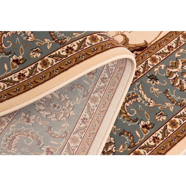 Majestic Beige Blue, Traditional 2 ft. x 17 ft. Persian Indoor Runner Rug