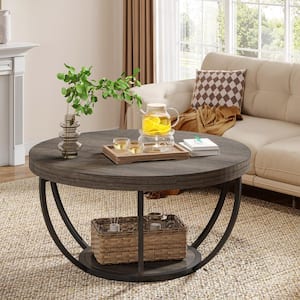 Inaayah 31.7 in. Gray Small Round MDF Coffee Table with Storage, Modern Center Table for Living Room
