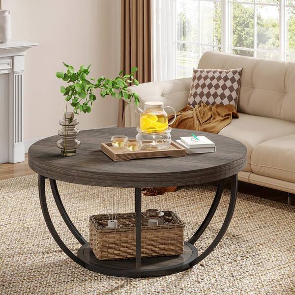 TRIBESIGNS WAY TO ORIGIN Inaayah 31.7 in. Gray Small Round MDF Coffee Table with Storage, Modern Center Table for Living Room