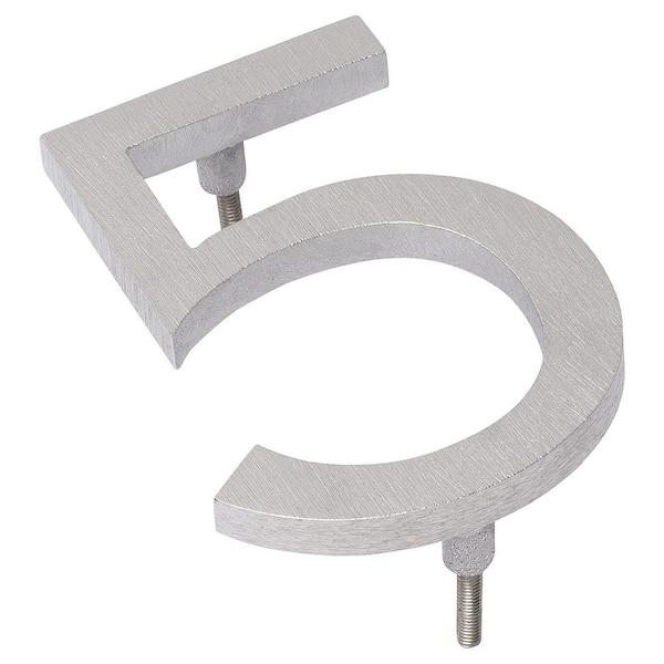 Montague Metal Products 10 in. Brushed Aluminum Floating or Flat Modern House Number 5