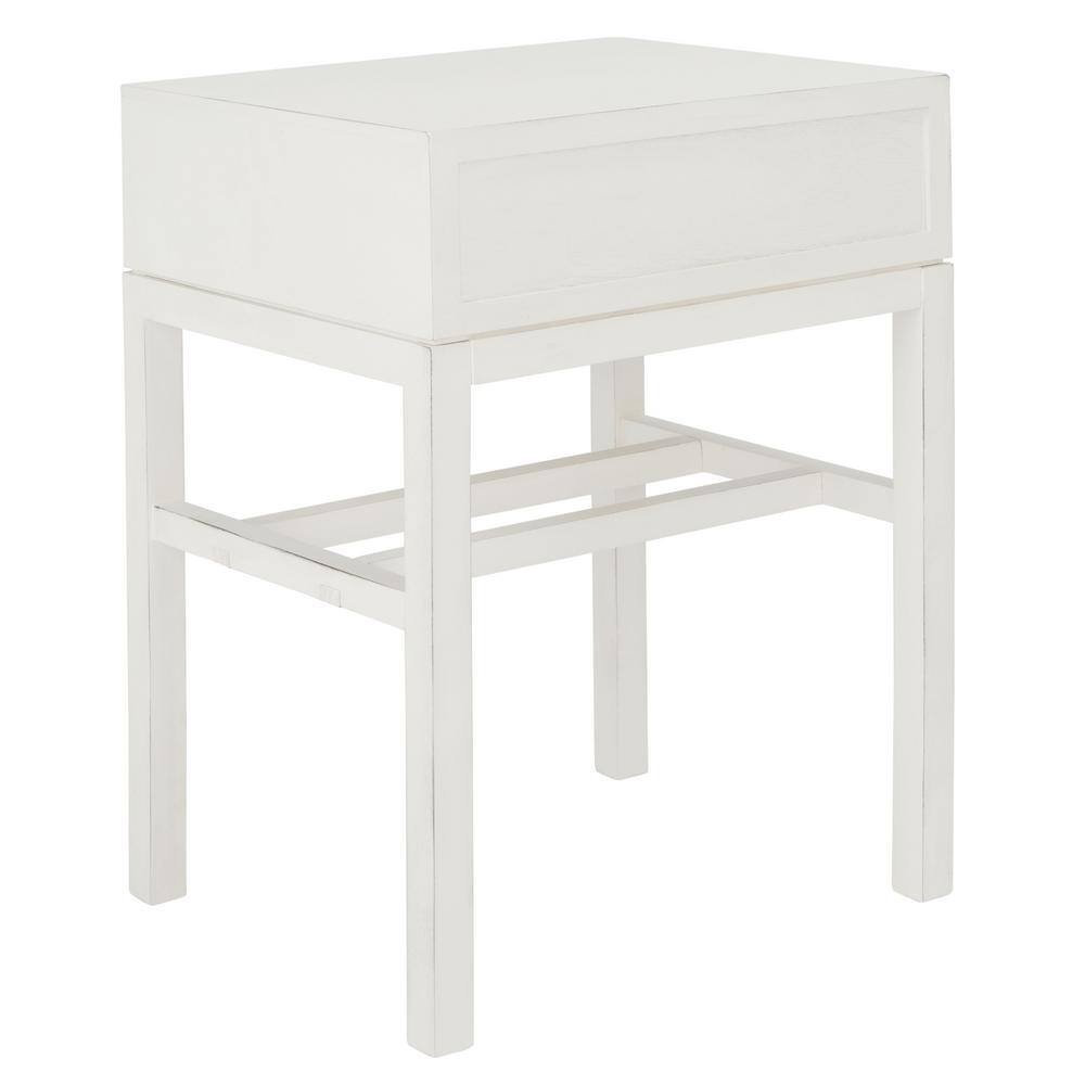 Chevron-Inspired Distressed White Wood & Metal Accent Table with Storage