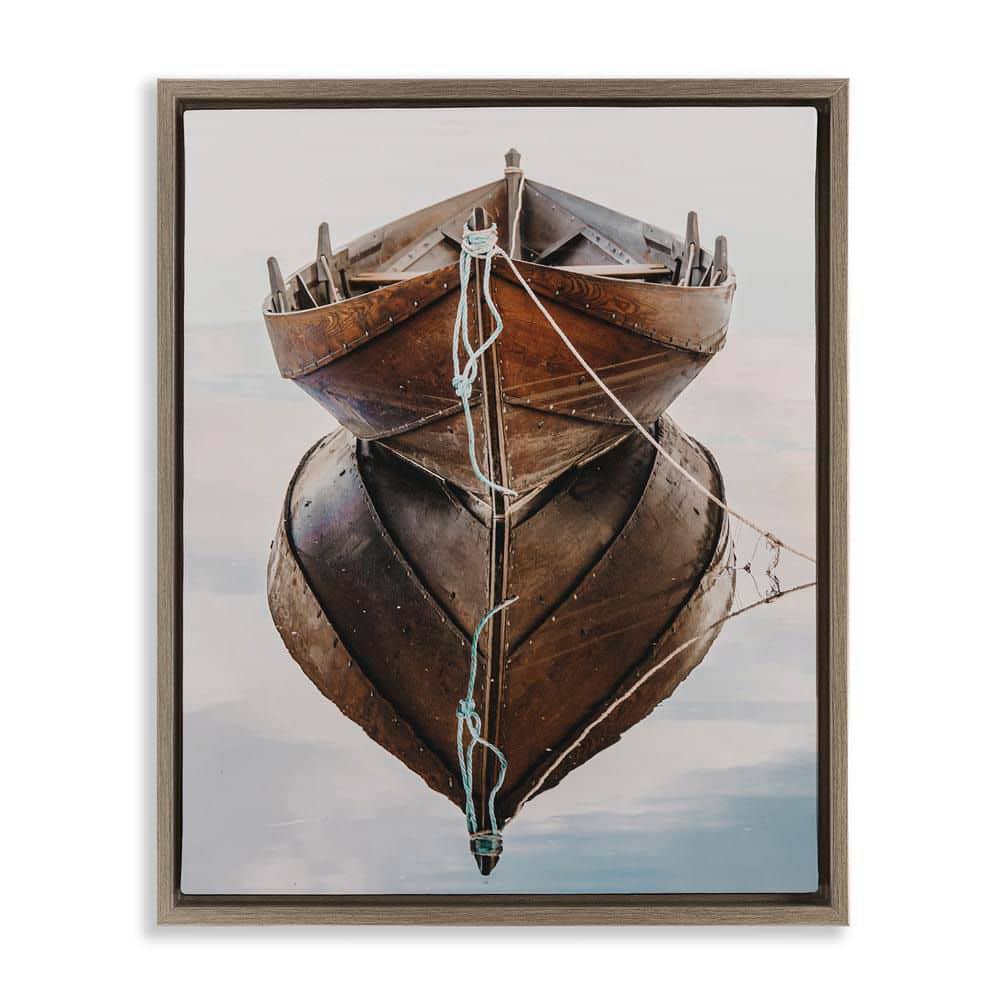 Crisp Rowboat Reflection by LSR Design Studio Brown Floater Frame Typography Graphic Art Print 31 in. x 25 in. price history on PriceWatchPro