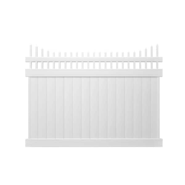 Veranda Pro Series 6 ft. H x 8 ft. W White Vinyl Woodbridge Privacy Cut Scalloped Picket Top Fence Panel - Unassembled