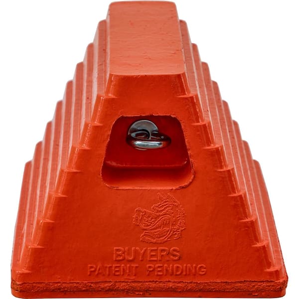 Buyers Products Orange Heavy Duty Rubber Wheel Chock with Recessed Chain Eye 10 in. x 8 in. x 6 in.