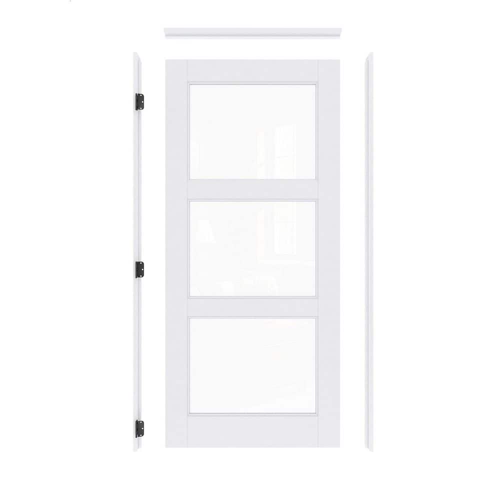 36 in. x 80 in. 3-Lite Clear Glass Right Hand White Solid Core Glass Single Prehung Interior Door Quick Assemble Jamb price history on PriceWatchPro