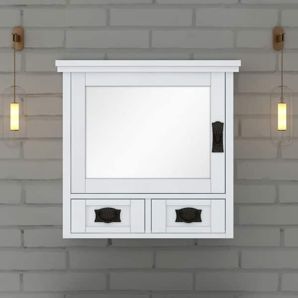 Artisan 23.5 in. W x 22.75 in. H Rectangular Wood Framed Wall Bathroom Vanity Mirror in White