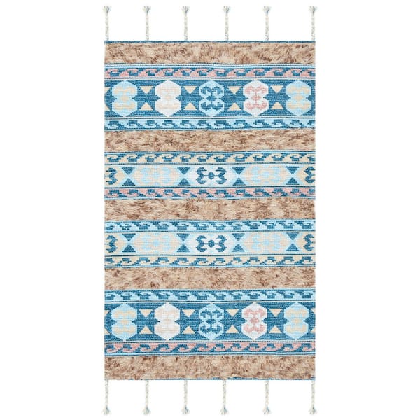 Saffron 4 ft. x 6 ft. Blue/Taupe Striped Marle Area Rug