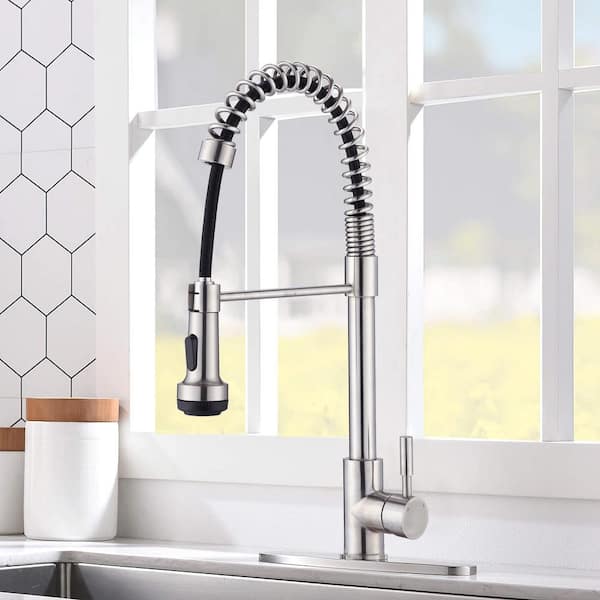 UPIKER Single-Handle Pull Down Sprayer Kitchen Faucet with Deckplate Included and 2 Modes in Brushed Nickel