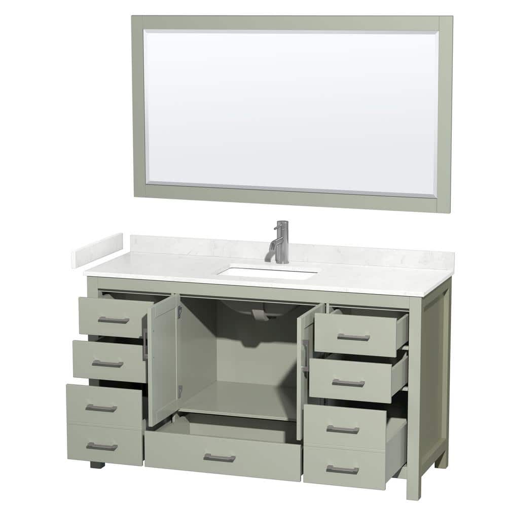 Sheffield 60" Light Green Single Bathroom Vanity with Carrara Marble Top