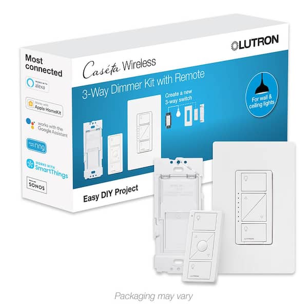 Lutron Caseta Smart Dimmer Switch 3-Way Kit with Remote, 150 Watt LED Bulbs/2 Points of Control, White (P-DIM-3WAY-WH)