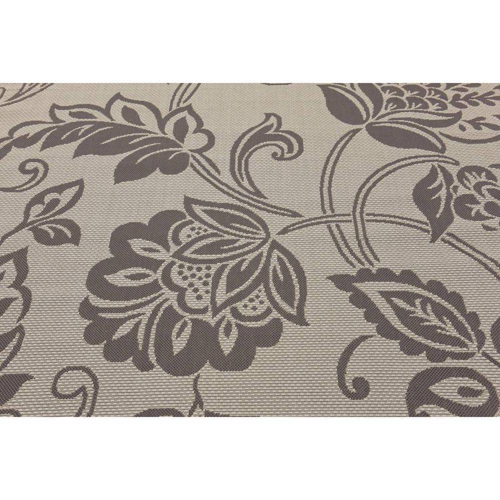 Floral Gray Synthetic 6' Square Outdoor Rug - Stain-Resistant & Easy Care