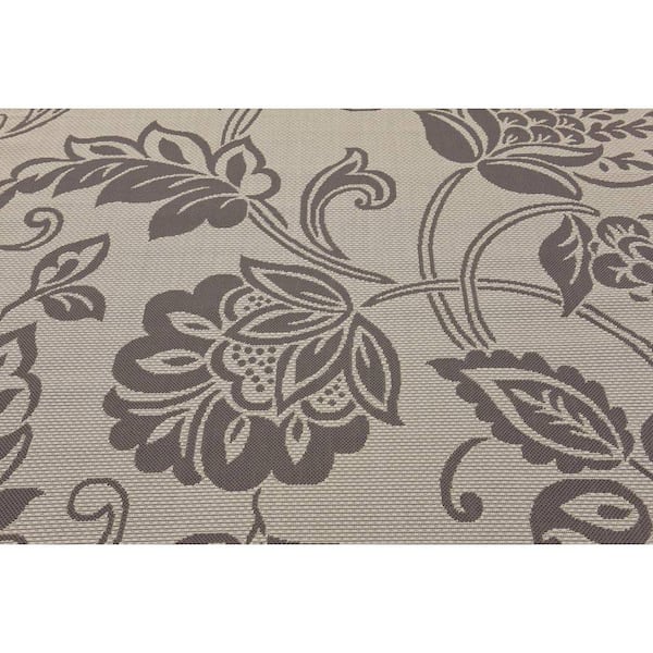 Outdoor Floral Gray 6' 0 x 6' 0 Square Rug
