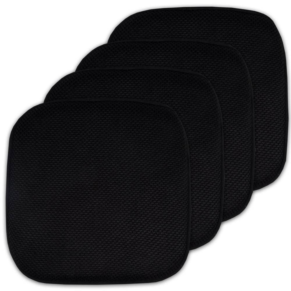 Black Memory Foam Rounded Square Chair Cushions, 16" x 16" (4-Pack)