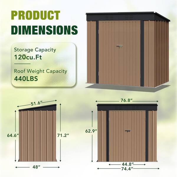 Tozey 6 ft. W x 4 ft. D Brwon Slanted-Roof Shed Galvanized Metal