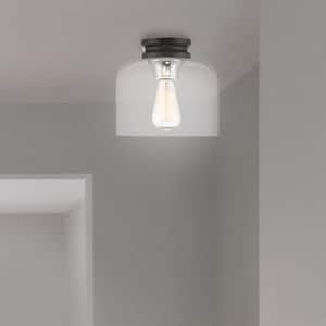 9 in. Ezra 1-Light Black Interior Ceiling Light Flush Mount with Clear Glass Shade