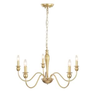 5-Light Golden Classic Farmhouse Candle Style Chandelier for Living Room Bedroom with No Bulbs Included