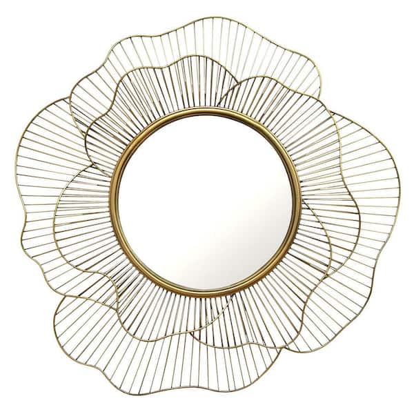 HomeRoots Victoria 28.25 in. x 28.25 in. Classic Round Framed Gold Vanity Mirror