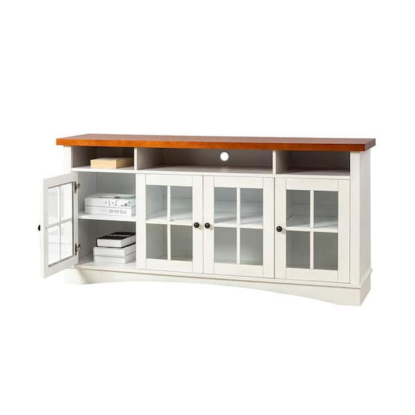 JAYDEN CREATION Evelyn White TV Stand for TVs up to 70 in. with Glass Doors and Adjustable Shelves