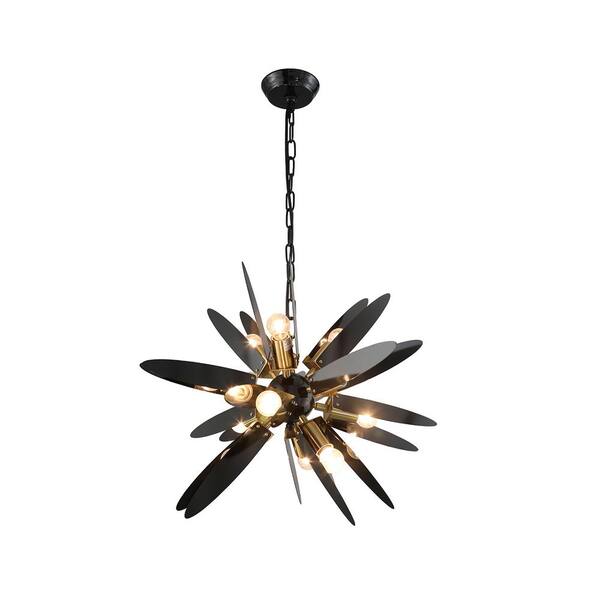 Unbranded 12-Light Black and Brass Sputnik Chandelier with no bulbs included