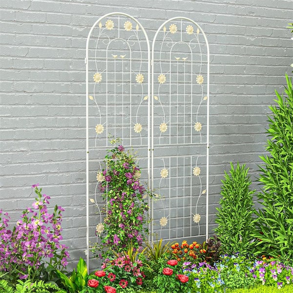 71 in. Metal Garden Trellis 2-Pack Wire Lattice Panel for Patio in White