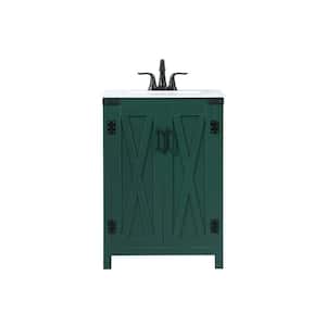 Simply Living 24 in. W x 19 in. D x 34 in. H Bath Vanity in Green with Ivory White Engineered Marble Top