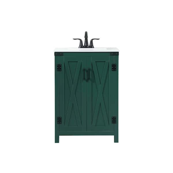 Unbranded Simply Living 24 in. W x 19 in. D x 34 in. H Bath Vanity in Green with Ivory White Engineered Marble Top