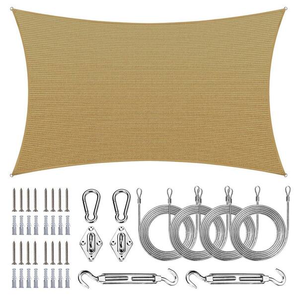 AMGO 10 ft. x 16 ft. Rectangle Sun Shade Sail with Hardware Kit and Rope-Sand beige