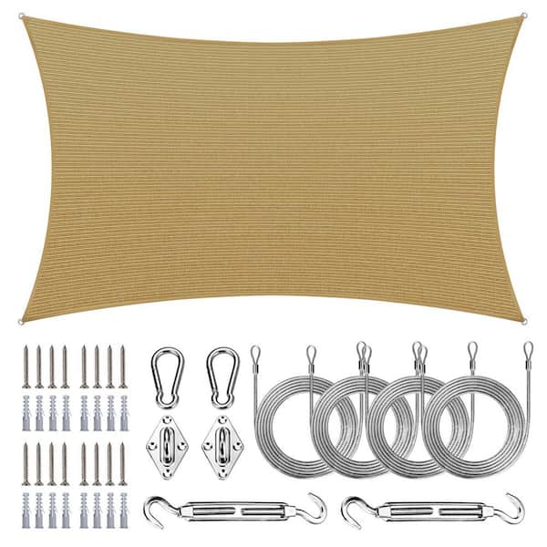12 ft. x 20 ft. Rectangle Sun Shade Sail with Hardware Kit and Rope-Sand beige