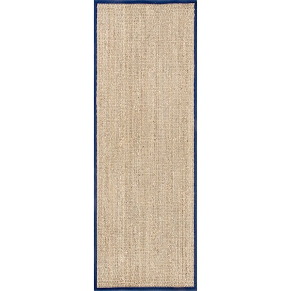 nuLOOM Elijah Seagrass with Border Navy 2 ft. 6 in. x 8 ft. Indoor Runner Rug