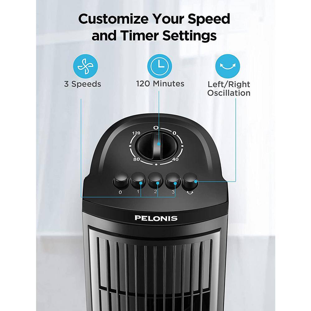 Pelonis 30-Inch Black Oscillating Tower Fan with Timer