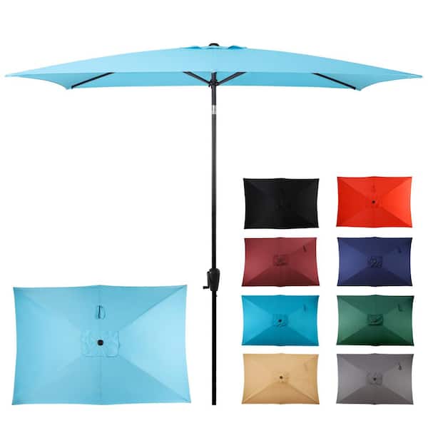 Sun-Ray 6.6 ft. x 9.8 ft. Rectangular Steel Market Patio Umbrella in Aqua