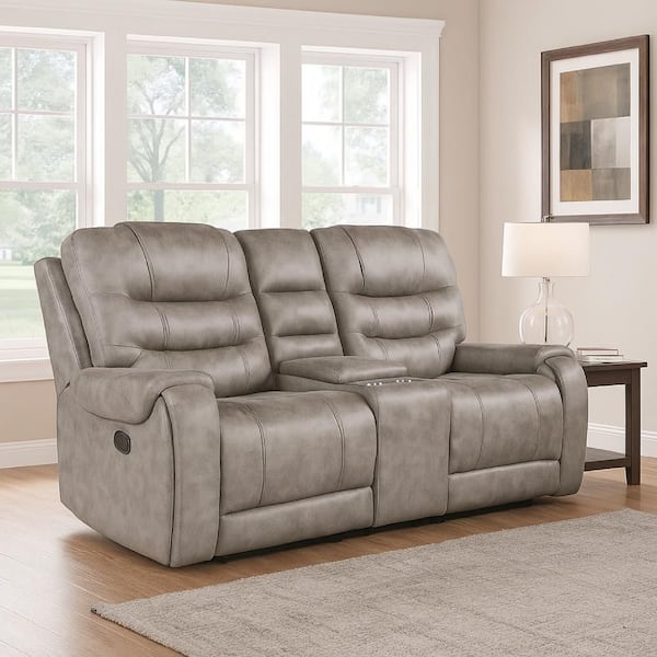Benjara Conia 62.5 in. Solid Print Faux Leather Seats 2 with
