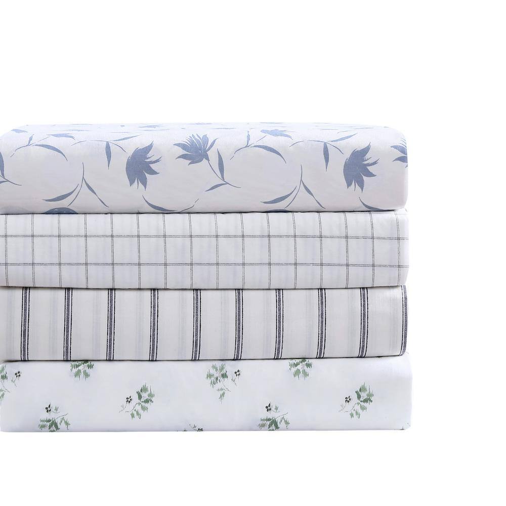 Gray and White Striped Cotton Percale Full Sheet Set