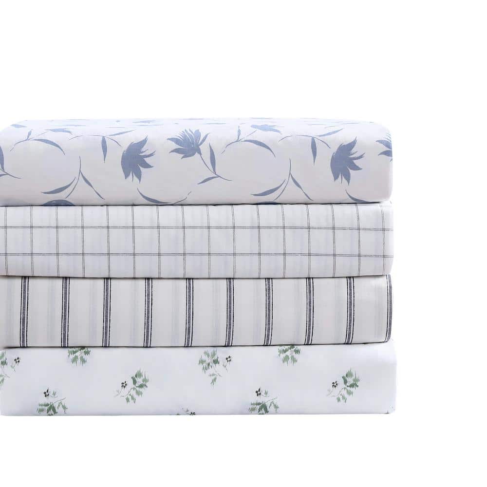King Blue Floral Cotton Percale Sheet Set