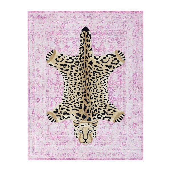 JUICY COUTURE Medallion Light Pink Leopard 8 ft. x 10 ft. Woven