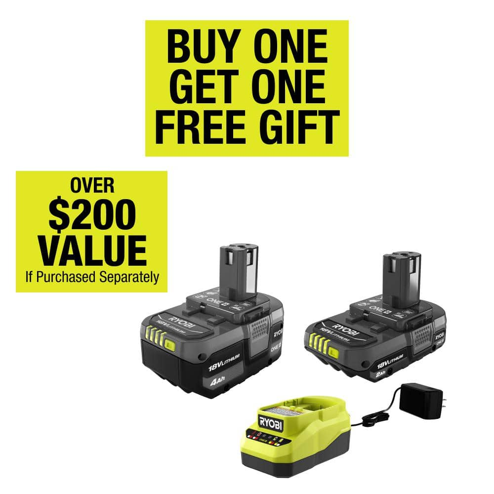 RYOBI ONE+ 18V Lithium-Ion Starter Kit with 2.0 Ah Battery, 4.0 Ah Battery, and Charger