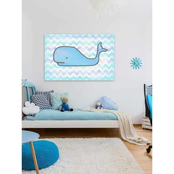 Unbranded 40 in. H x 60 in. W "Baby Blue Whale" by Reesa Qualia Printed Canvas Wall Art