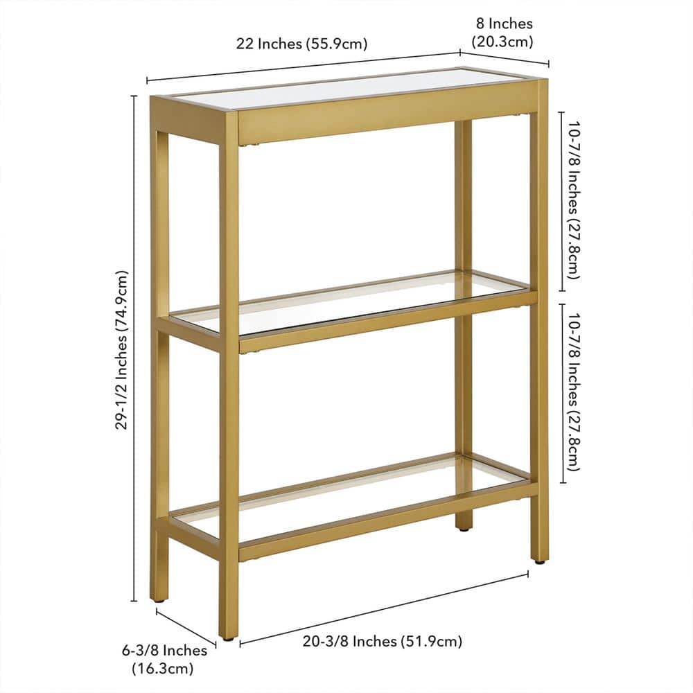 Gold Steel and Glass Rectangular Console Table with Storage